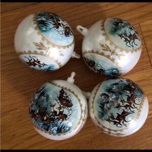 Christmas Ornament Plastic BRADFORD Ball Vtg SANTA SLEIGH